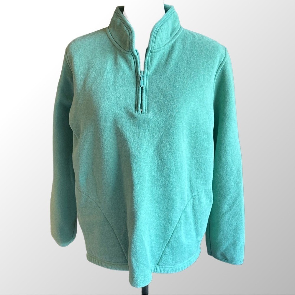 Orvis Cotton Pullover Light Green Women's Quarter Zip Pullover Sweatshirt Medium
